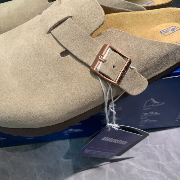 Birkenstock Boston Wome Taupe Suede Leather Soft Footbed New w/box Narrow/Wide - Picture 3 of 9